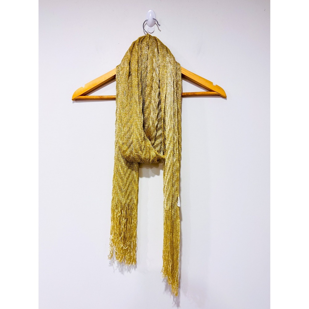 Gold lightweight flowy scarf with fringe | Minimalist